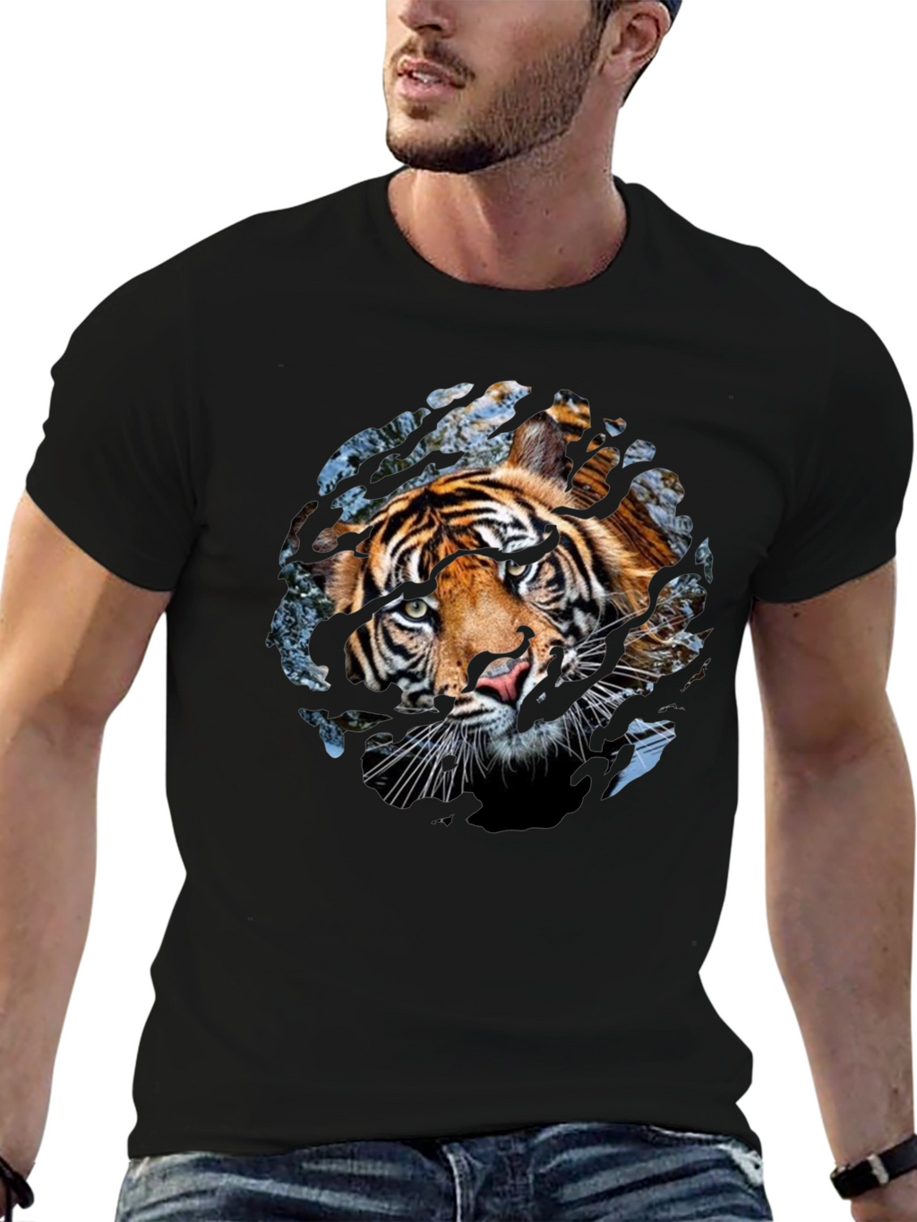 Tiger Graphic Print Crew Neck T-Shirt