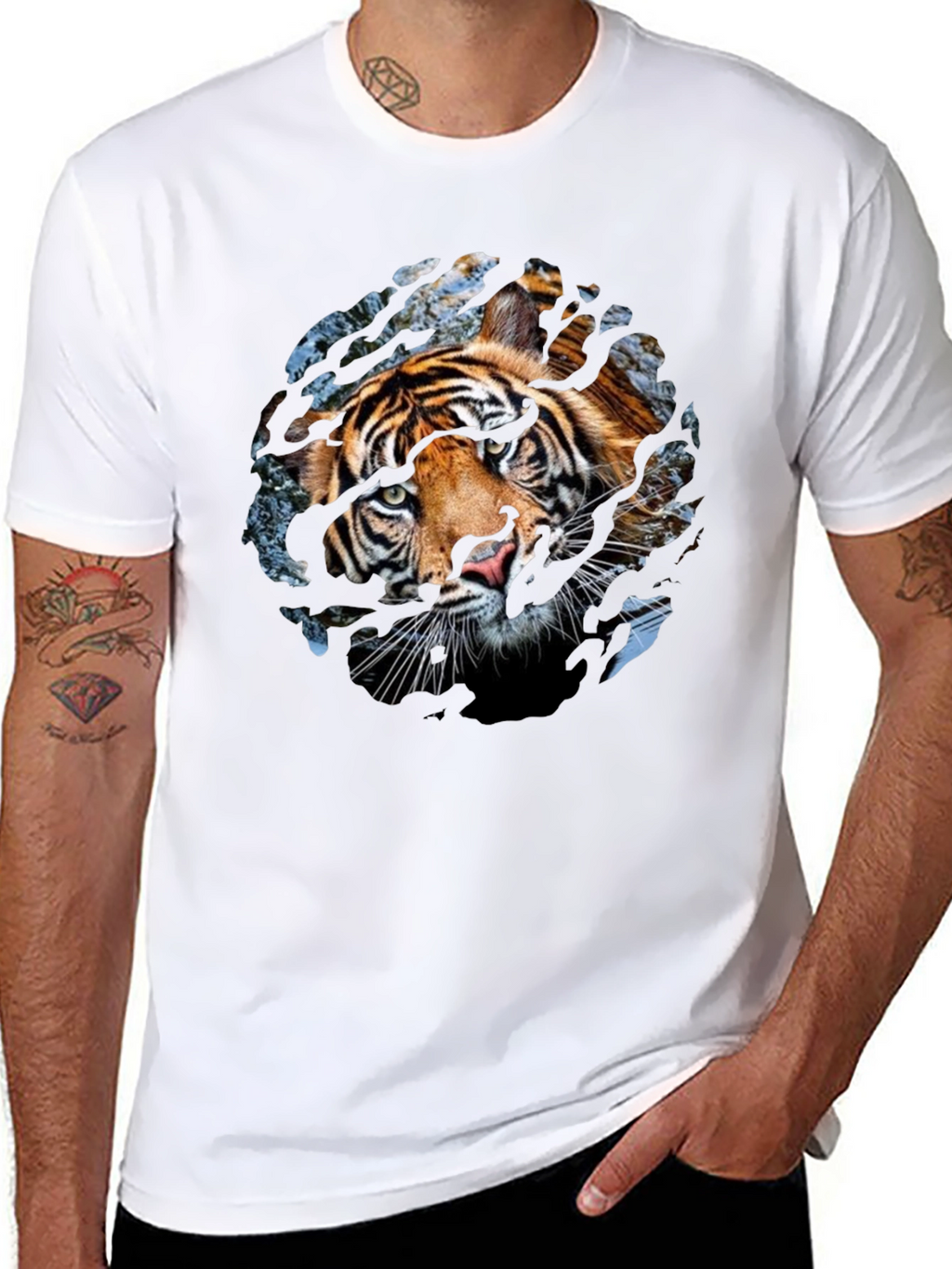 Tiger Graphic Print Crew Neck T-Shirt