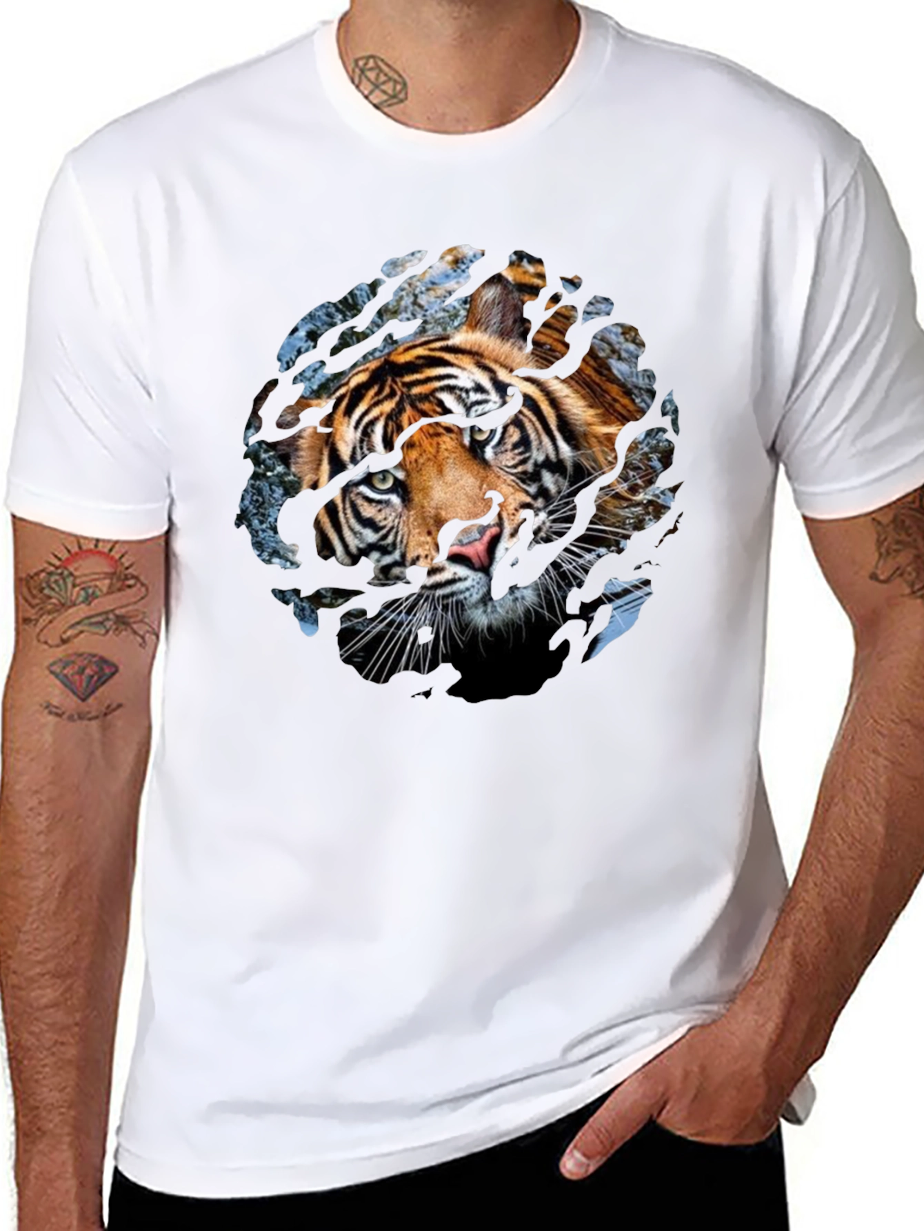 Tiger Graphic Print Crew Neck T-Shirt