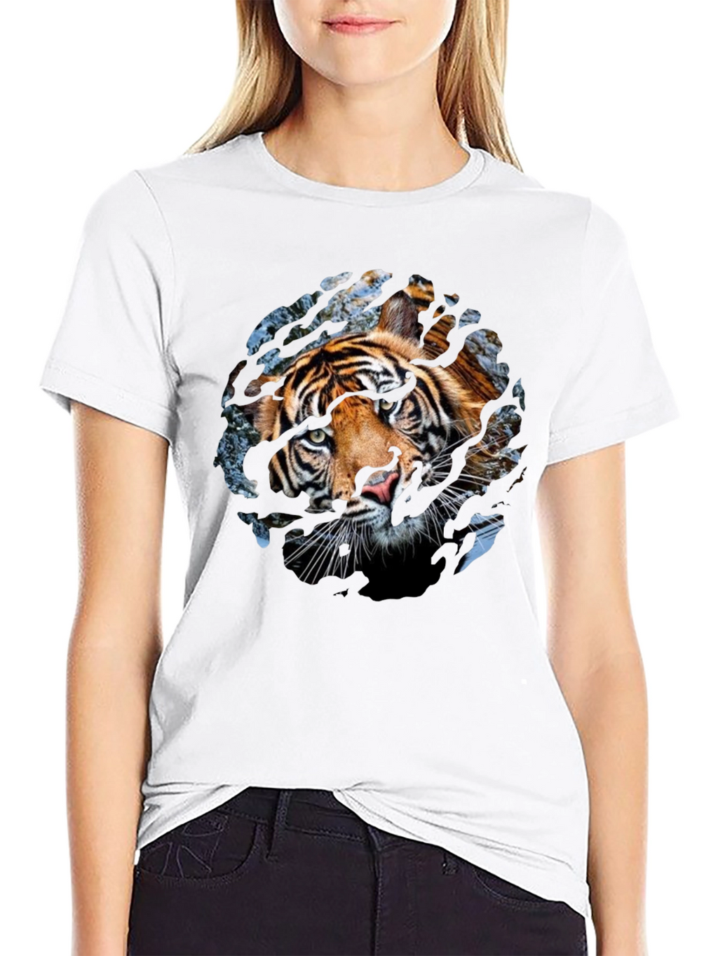 Tiger Graphic Print Crew Neck T-Shirt