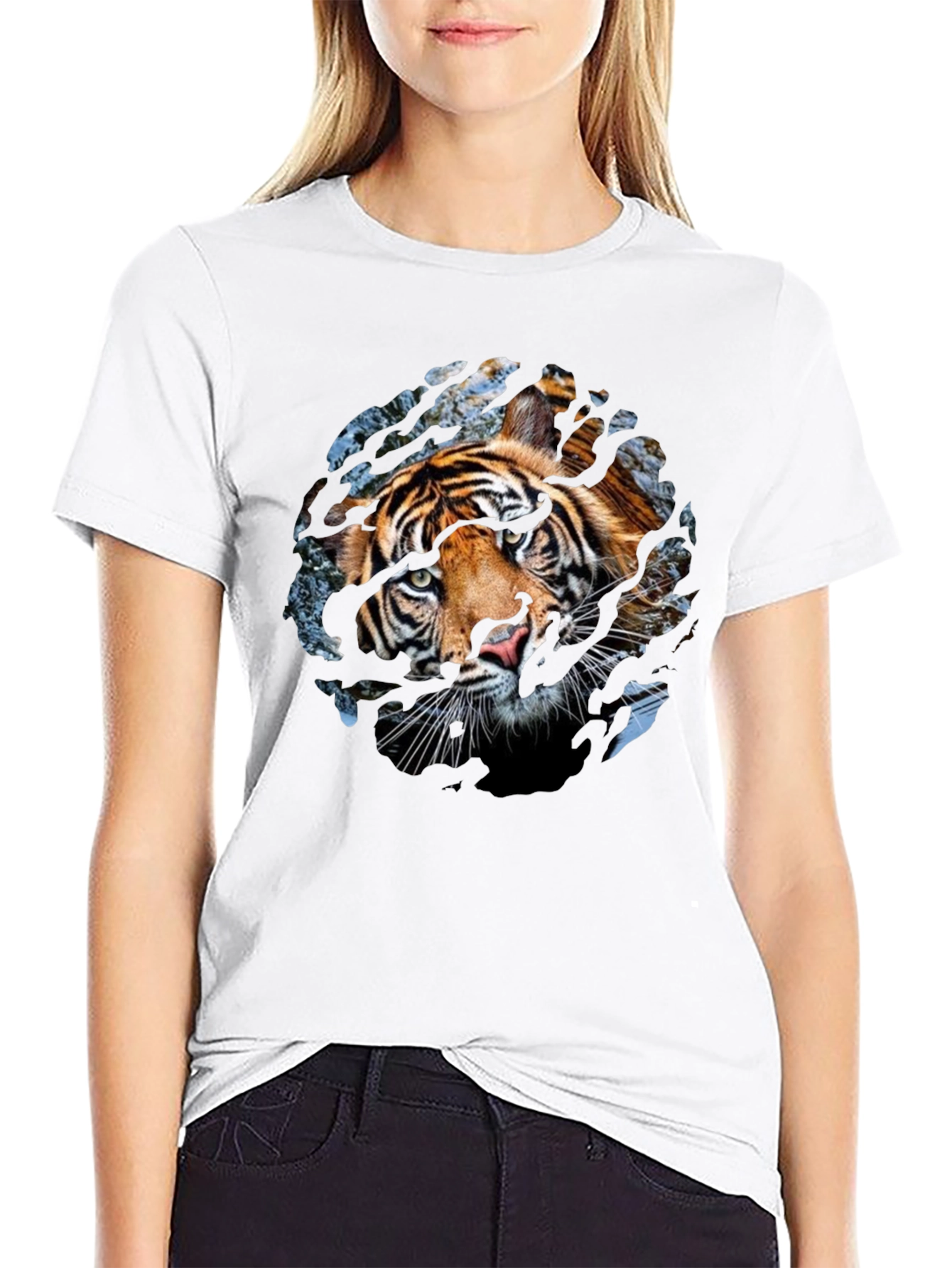 Tiger Graphic Print Crew Neck T-Shirt