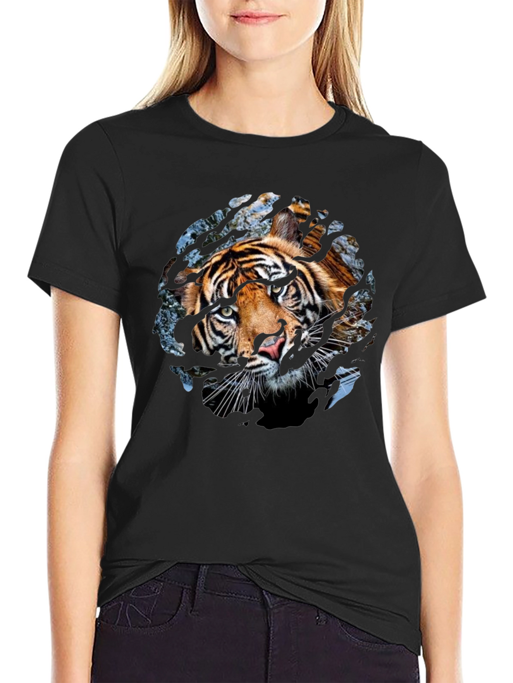 Tiger Graphic Print Crew Neck T-Shirt