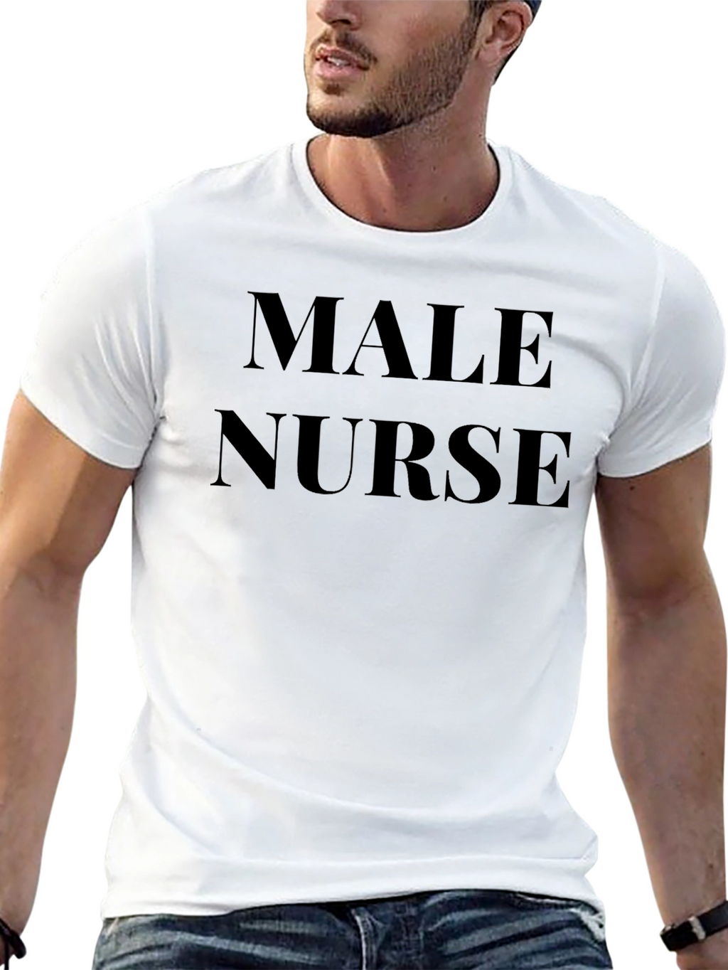 Male Nurse T-Shirt - Black Crew Neck Tee