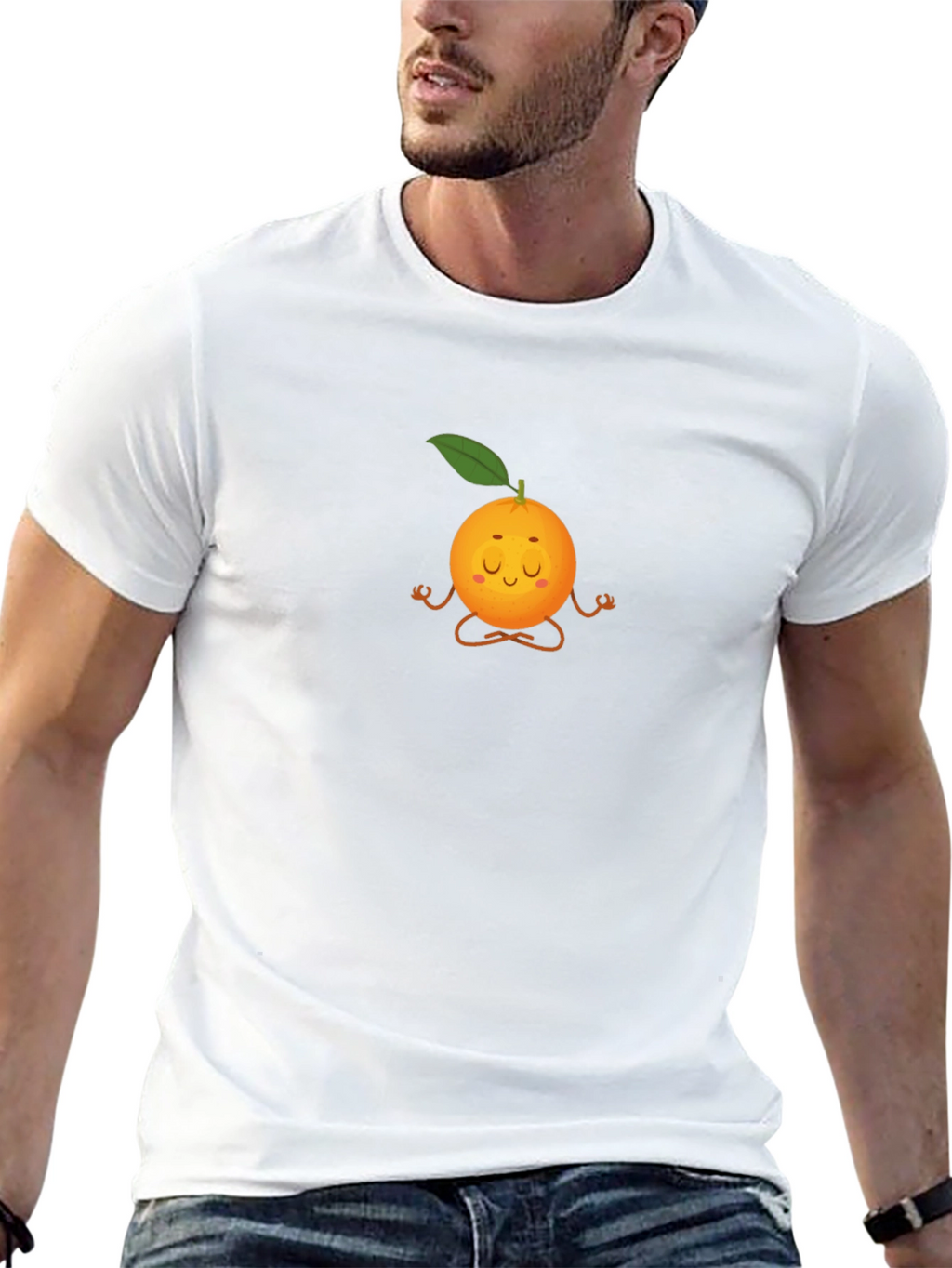 Zen Orange Black T-Shirt: Meditating Fruit Graphic Tee