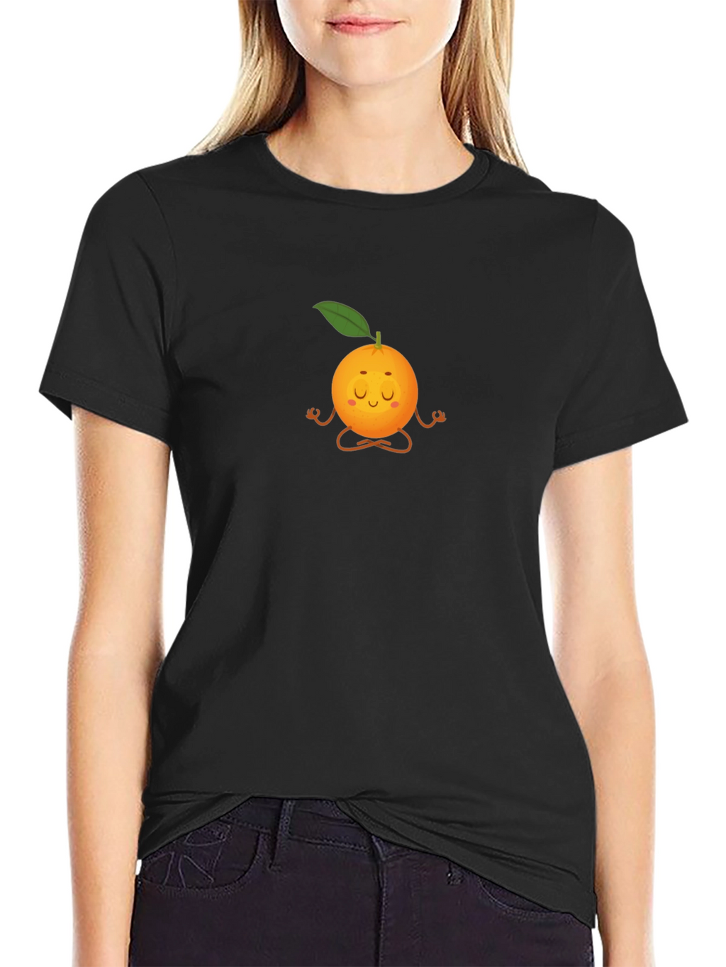 Zen Orange Black T-Shirt: Meditating Fruit Graphic Tee