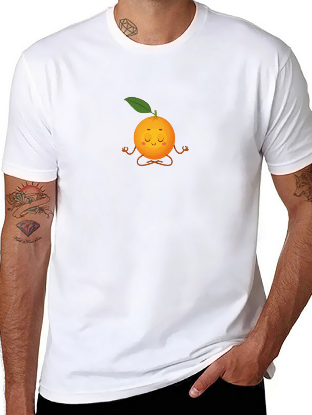 Zen Orange Black T-Shirt: Meditating Fruit Graphic Tee