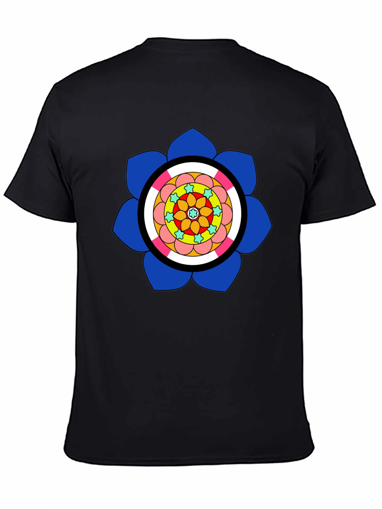 Black T-Shirt with Colorful Floral Mandala Design