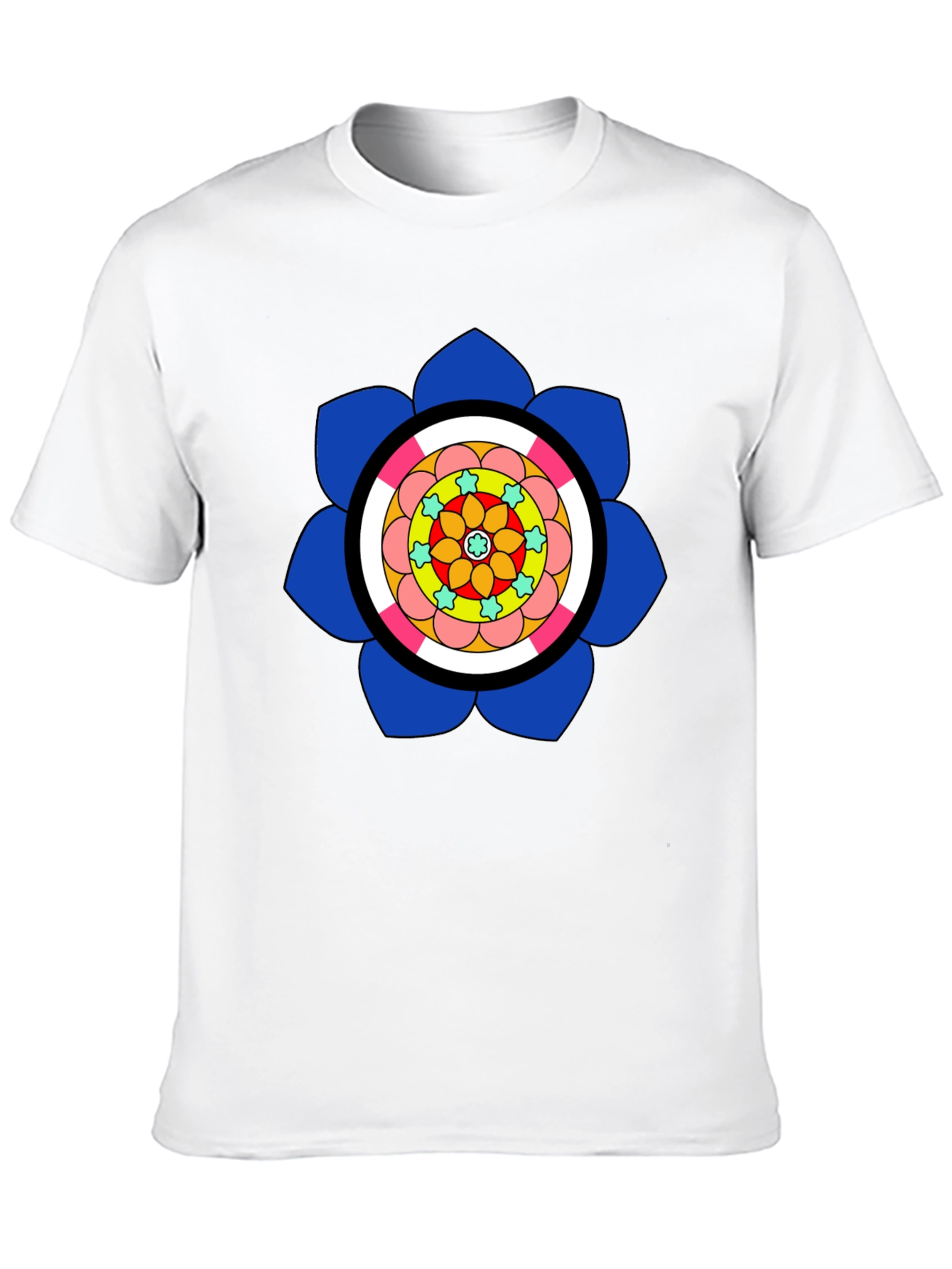 Black T-Shirt with Colorful Floral Mandala Design