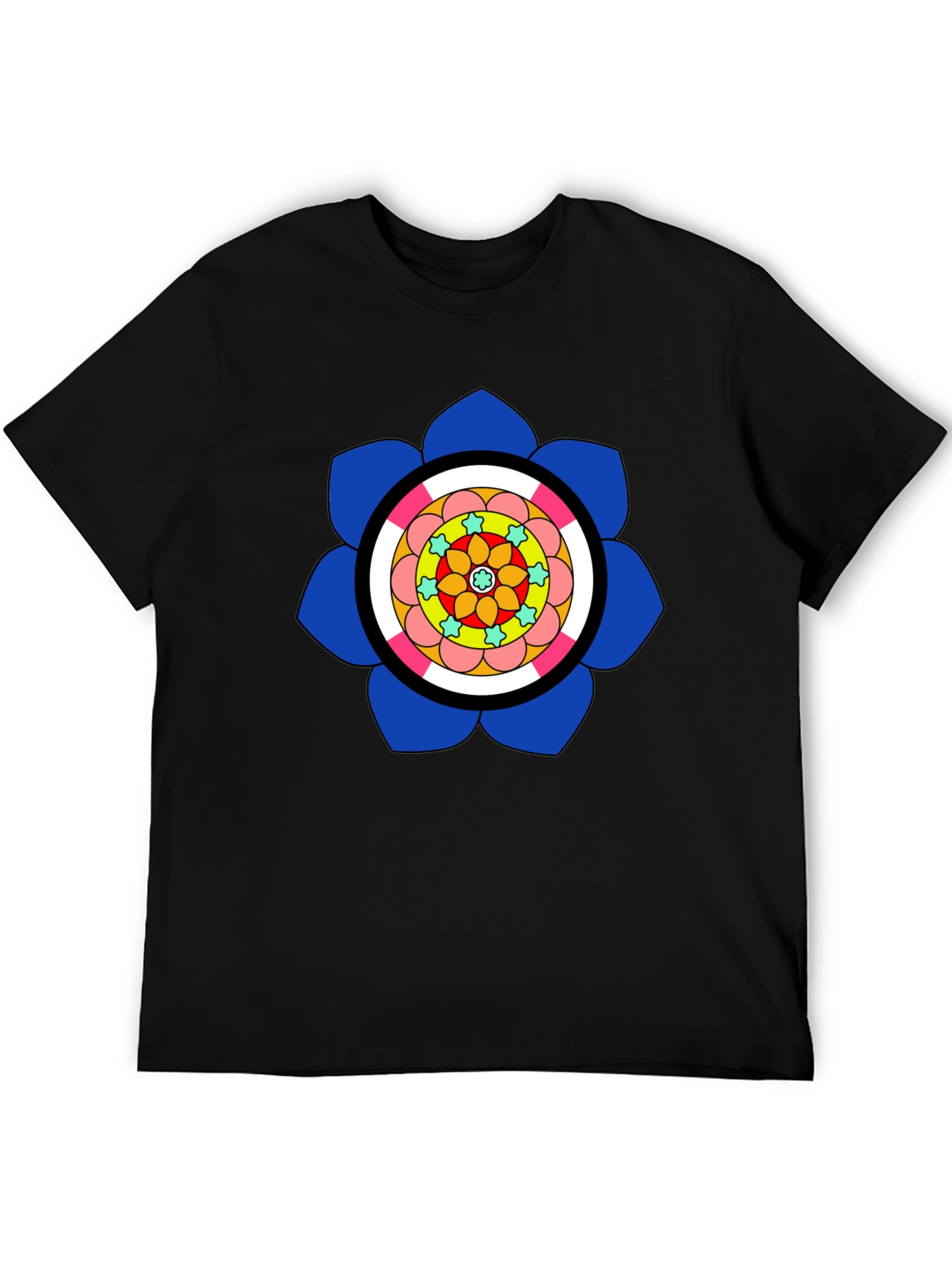 Black T-Shirt with Colorful Floral Mandala Design