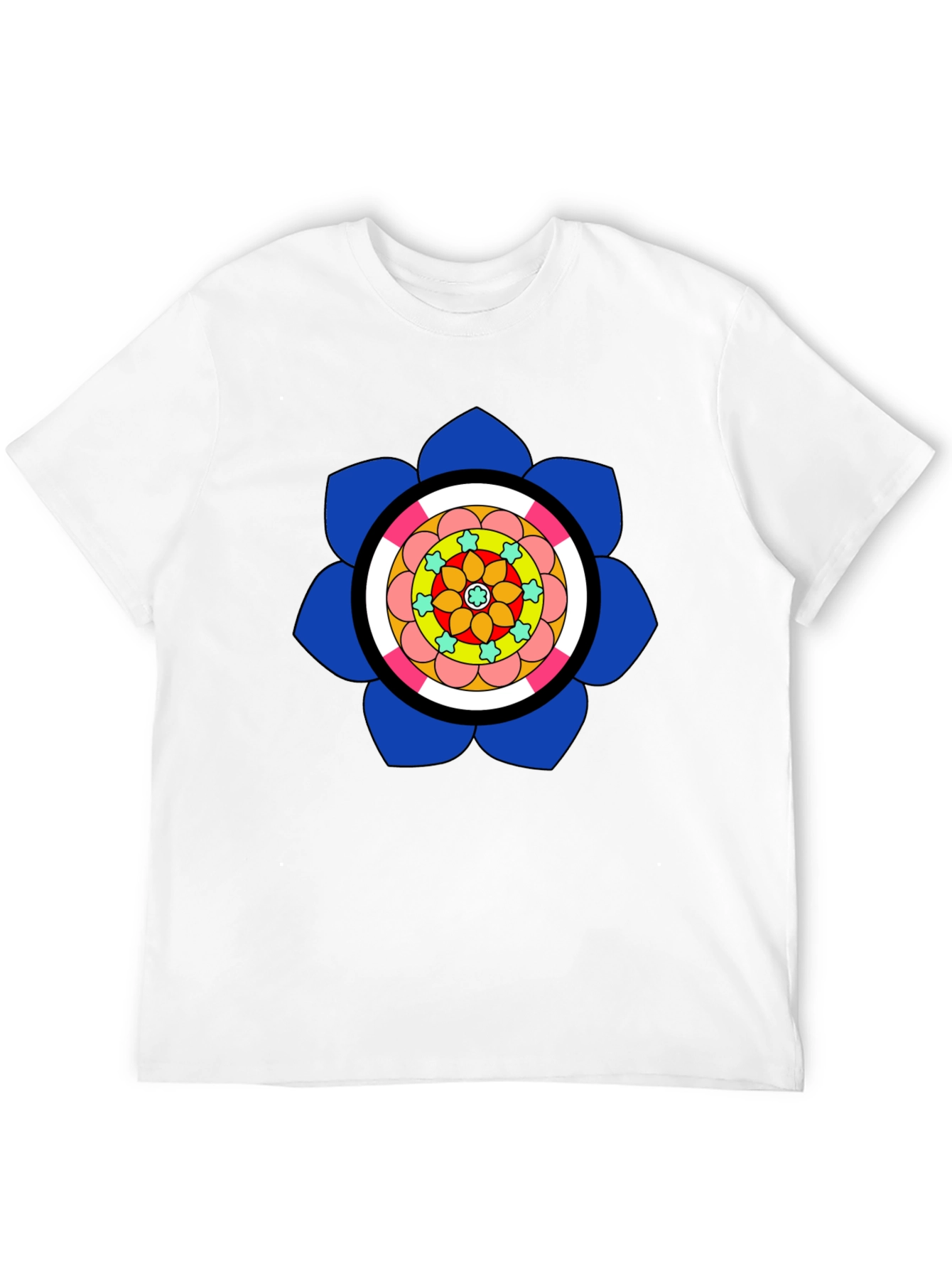 Black T-Shirt with Colorful Floral Mandala Design