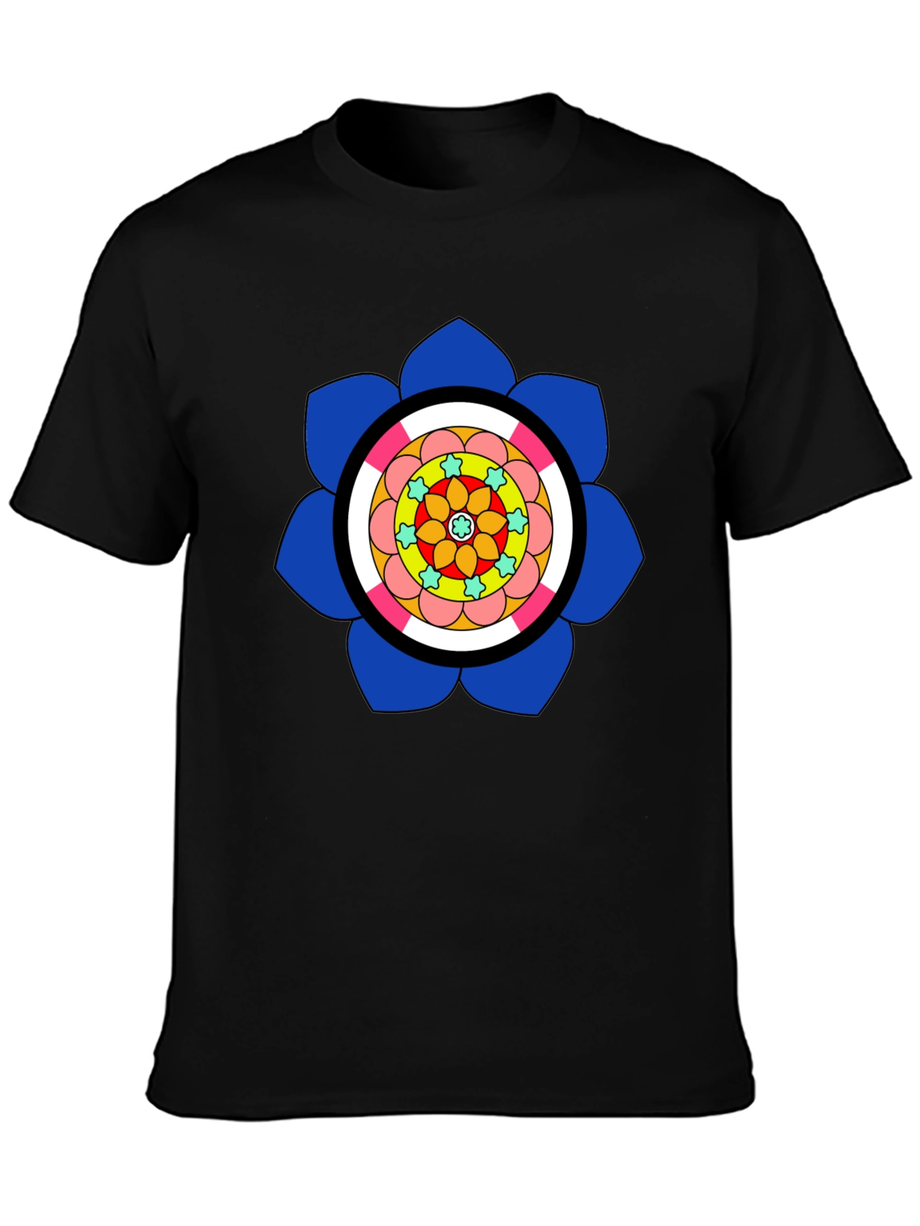 Black T-Shirt with Colorful Floral Mandala Design