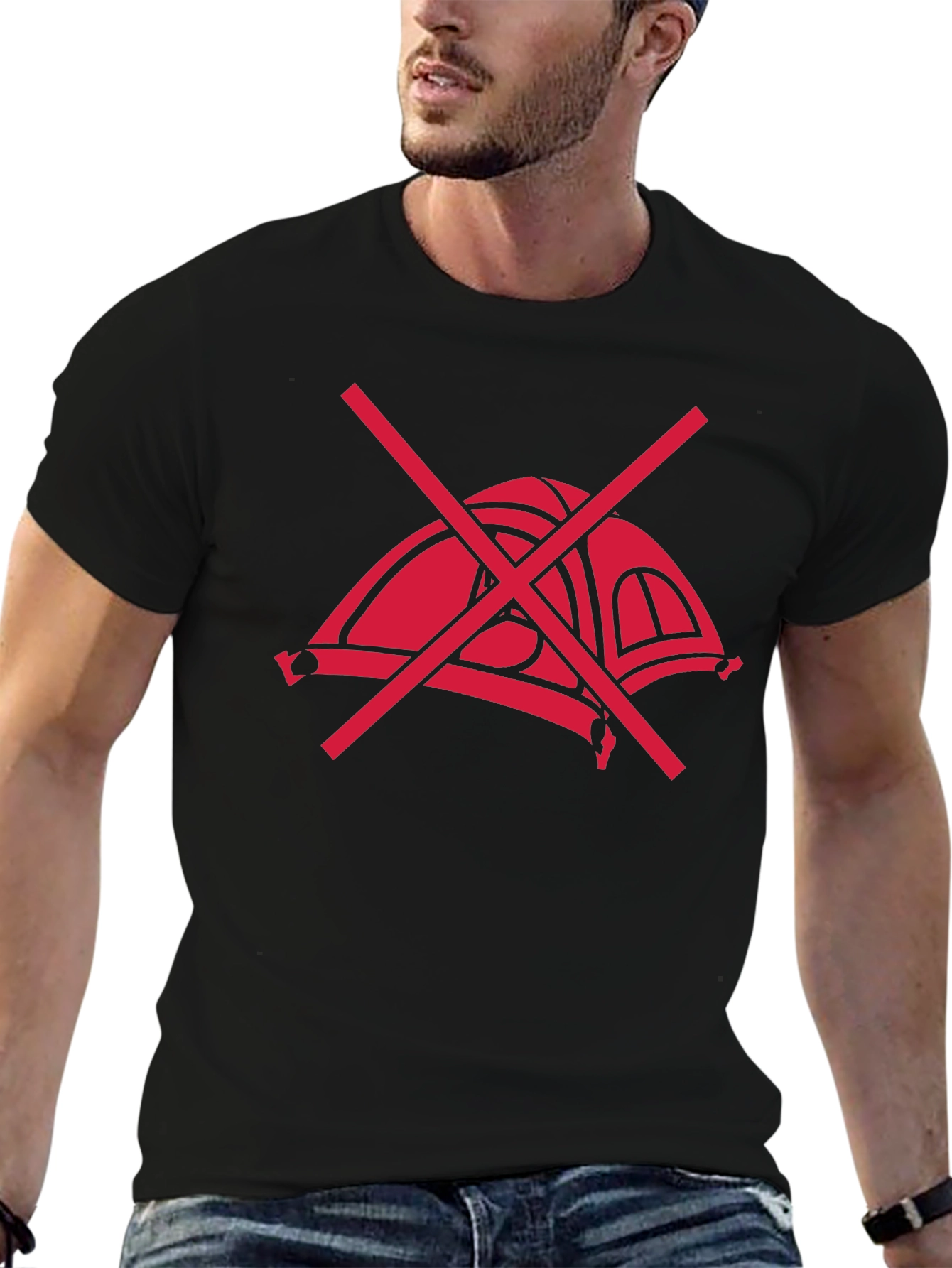 No Camping T-Shirt - Black Graphic Tee