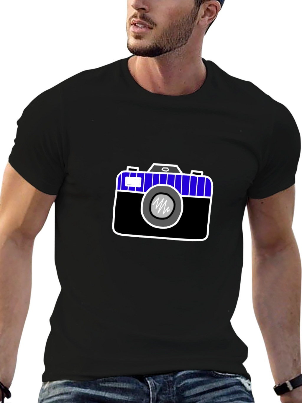 Camera Graphic Print Black Tee