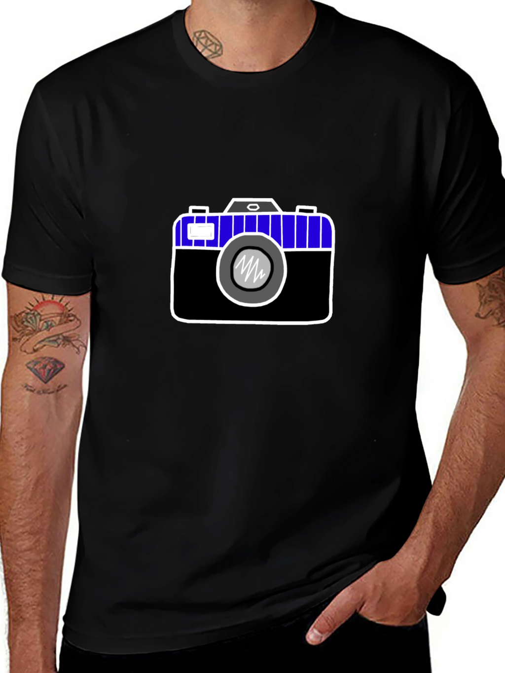 Camera Graphic Print Black Tee