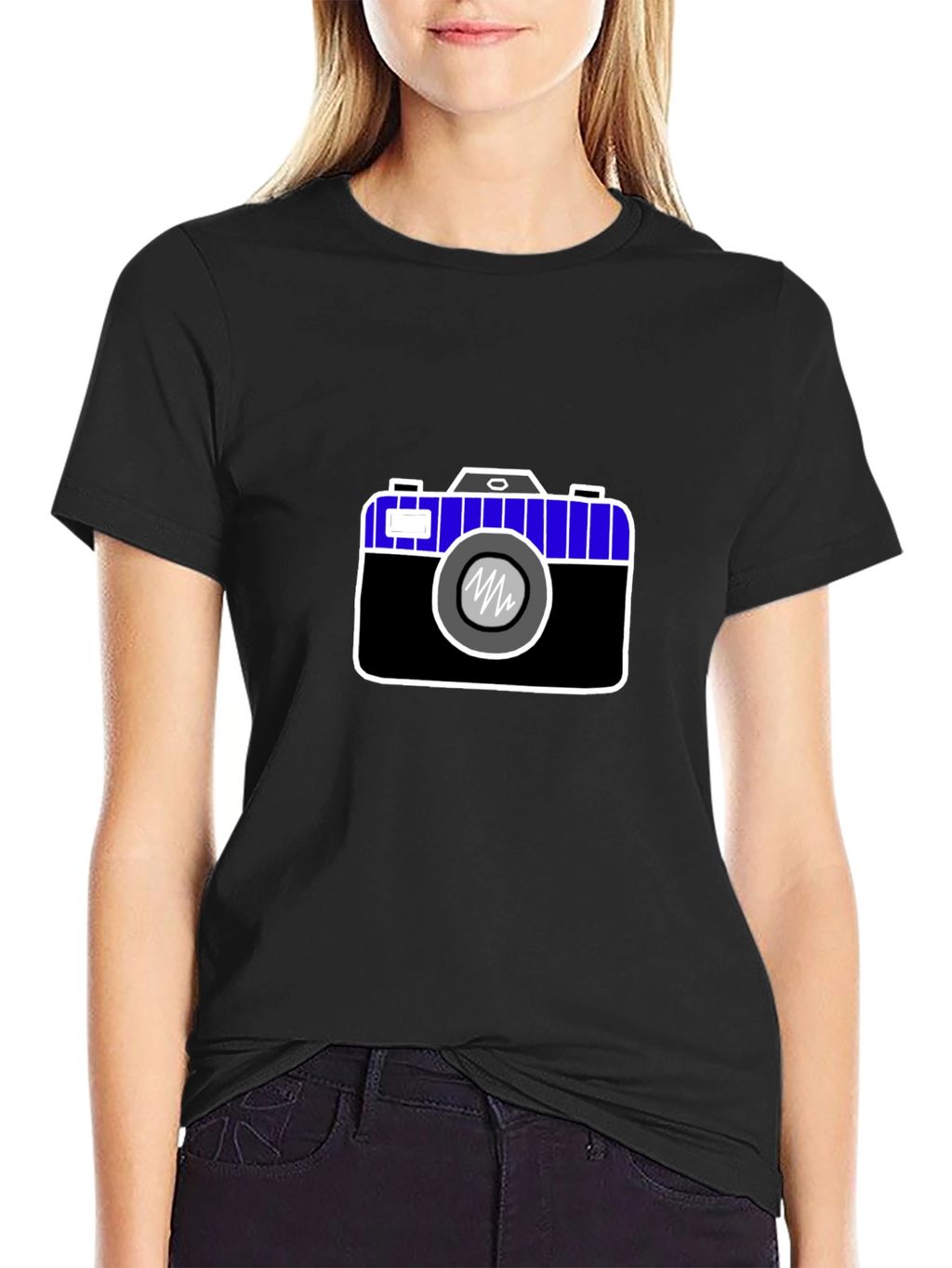 Camera Graphic Print Black Tee