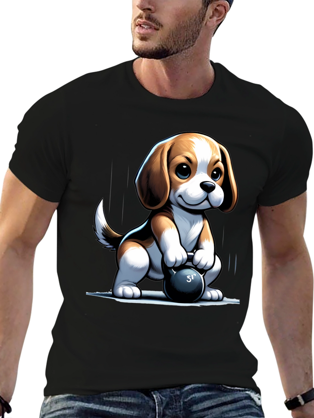 Cute Dog Lifting Weights T-Shirt