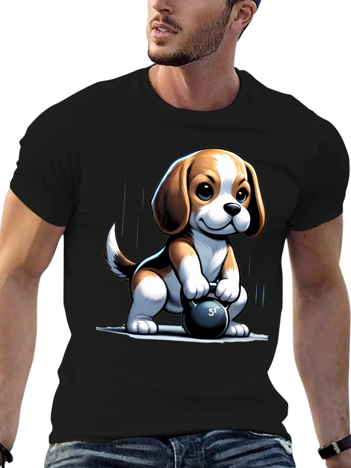Cute Dog Lifting Weights T-Shirt