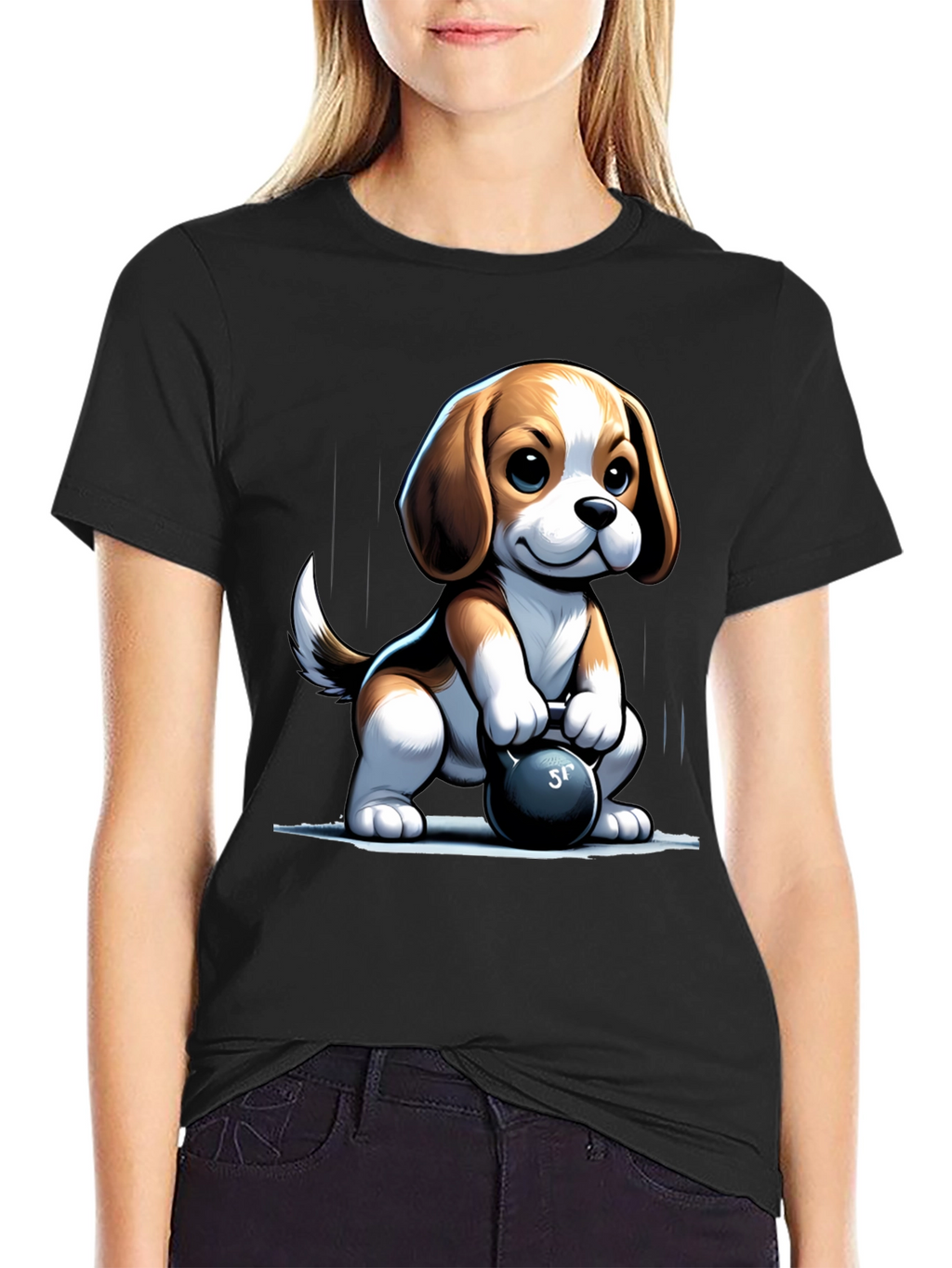 Cute Dog Lifting Weights T-Shirt