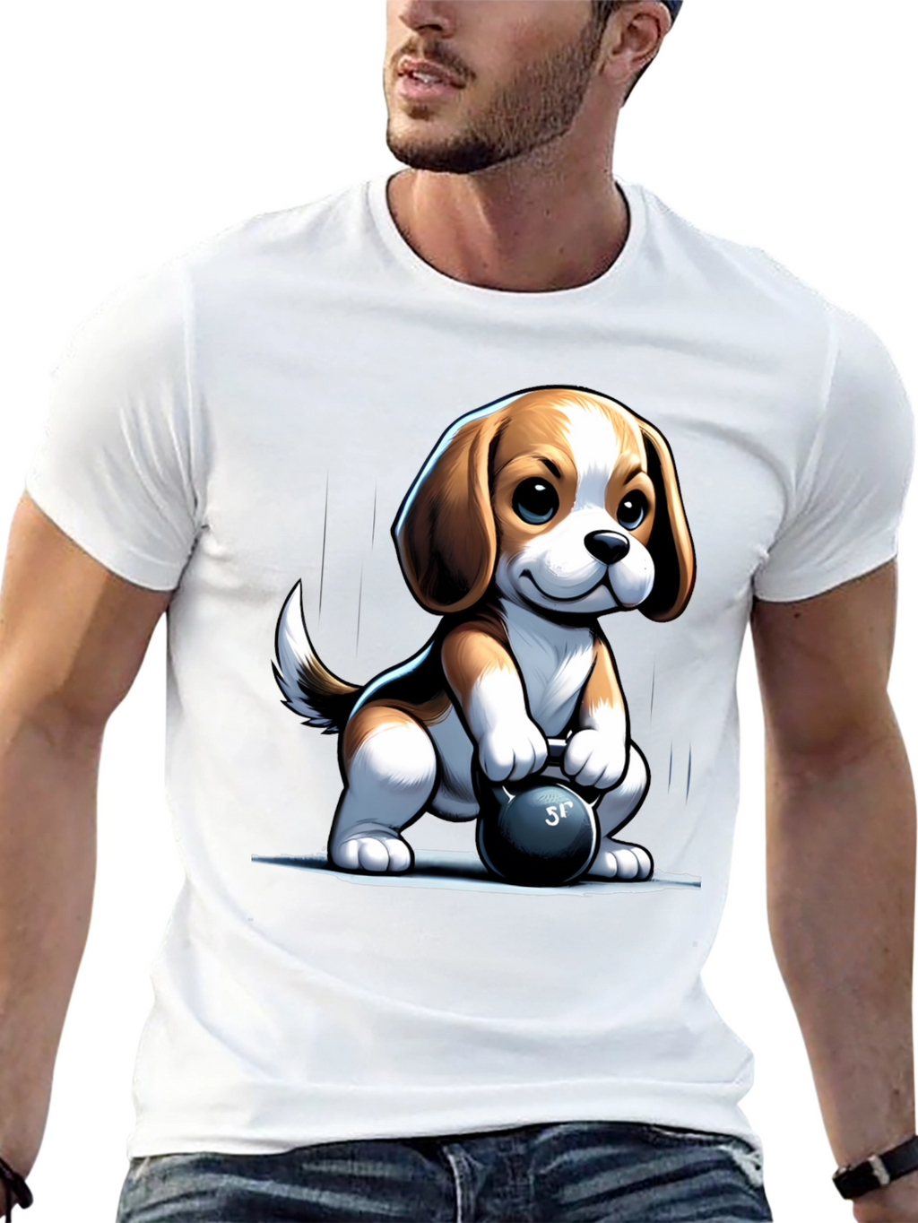 Cute Dog Lifting Weights T-Shirt