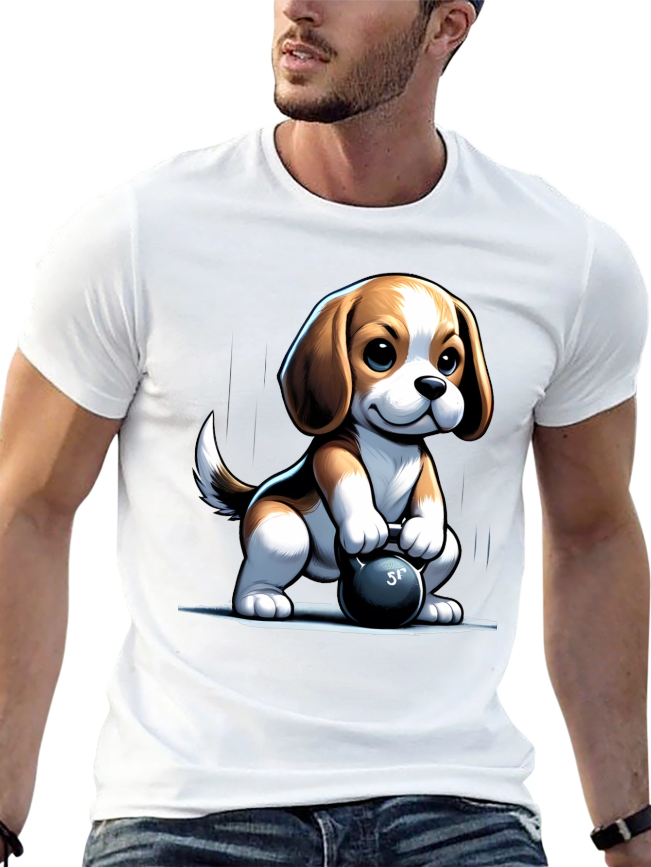 Cute Dog Lifting Weights T-Shirt