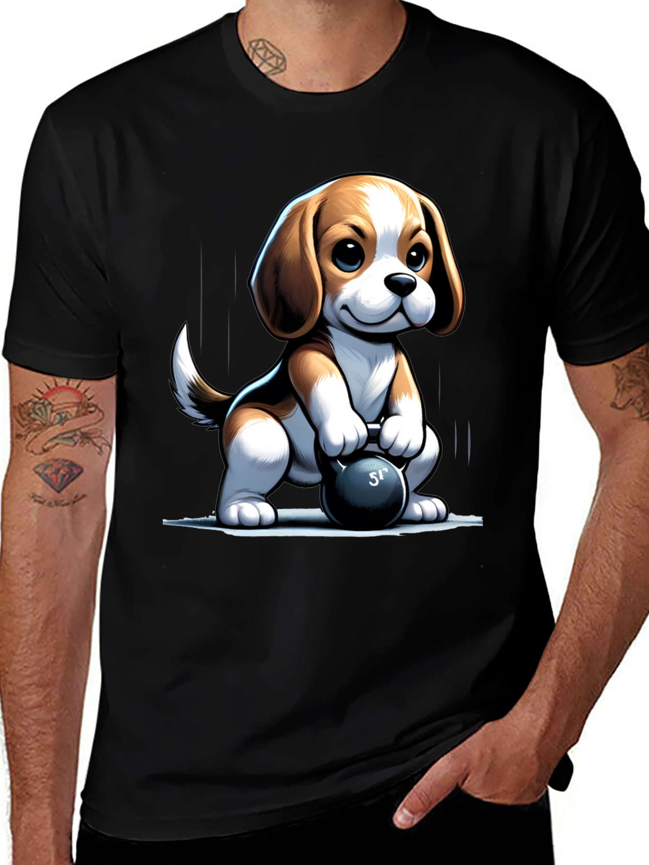 Cute Dog Lifting Weights T-Shirt