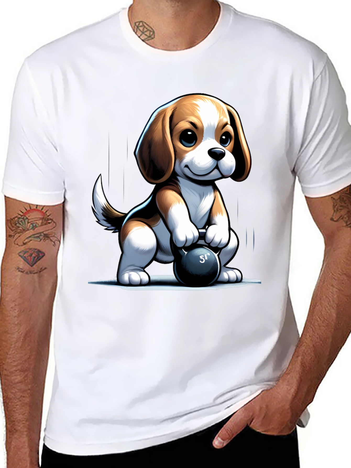 Cute Dog Lifting Weights T-Shirt