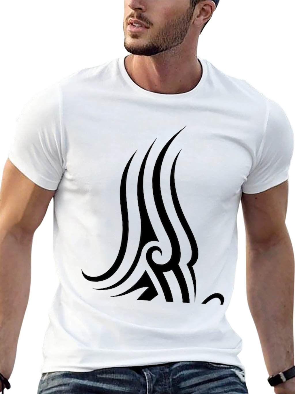 Mens Black T-Shirt with Tribal Graphic Print