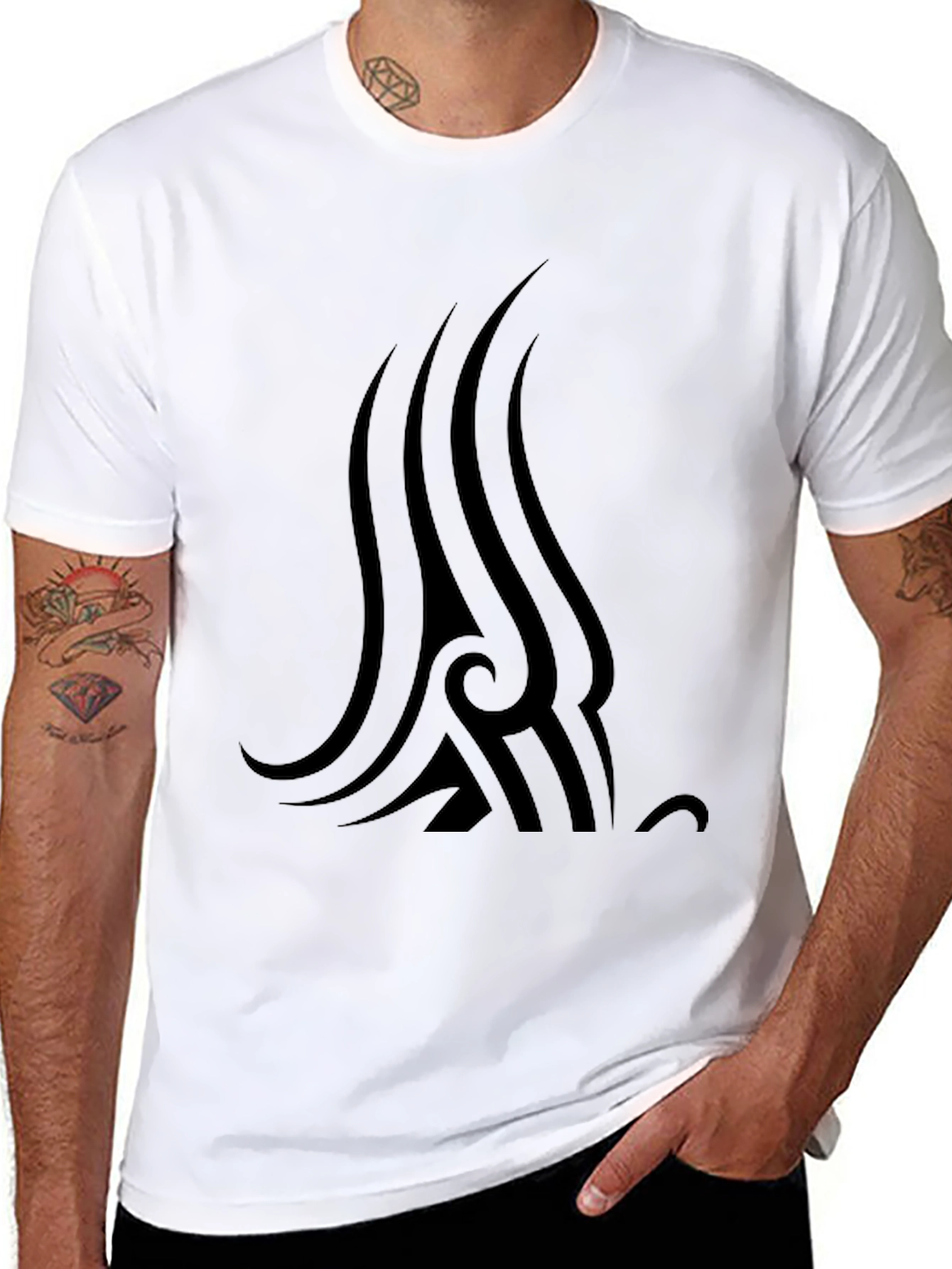 Mens Black T-Shirt with Tribal Graphic Print