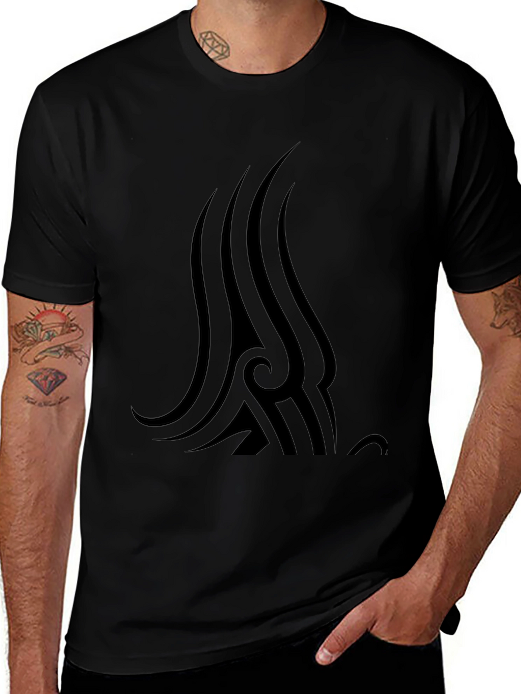 Mens Black T-Shirt with Tribal Graphic Print