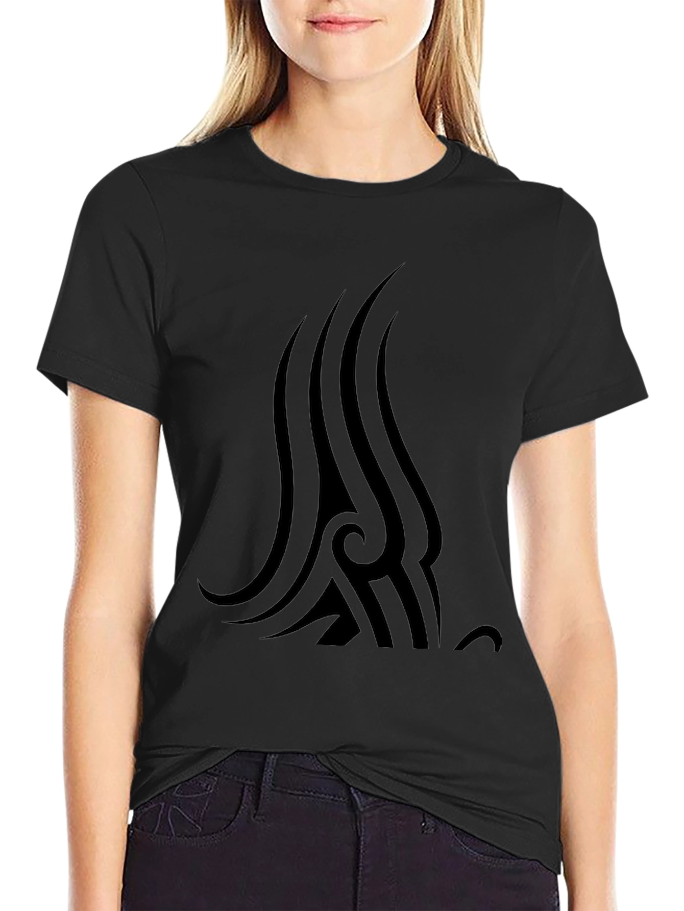 Mens Black T-Shirt with Tribal Graphic Print