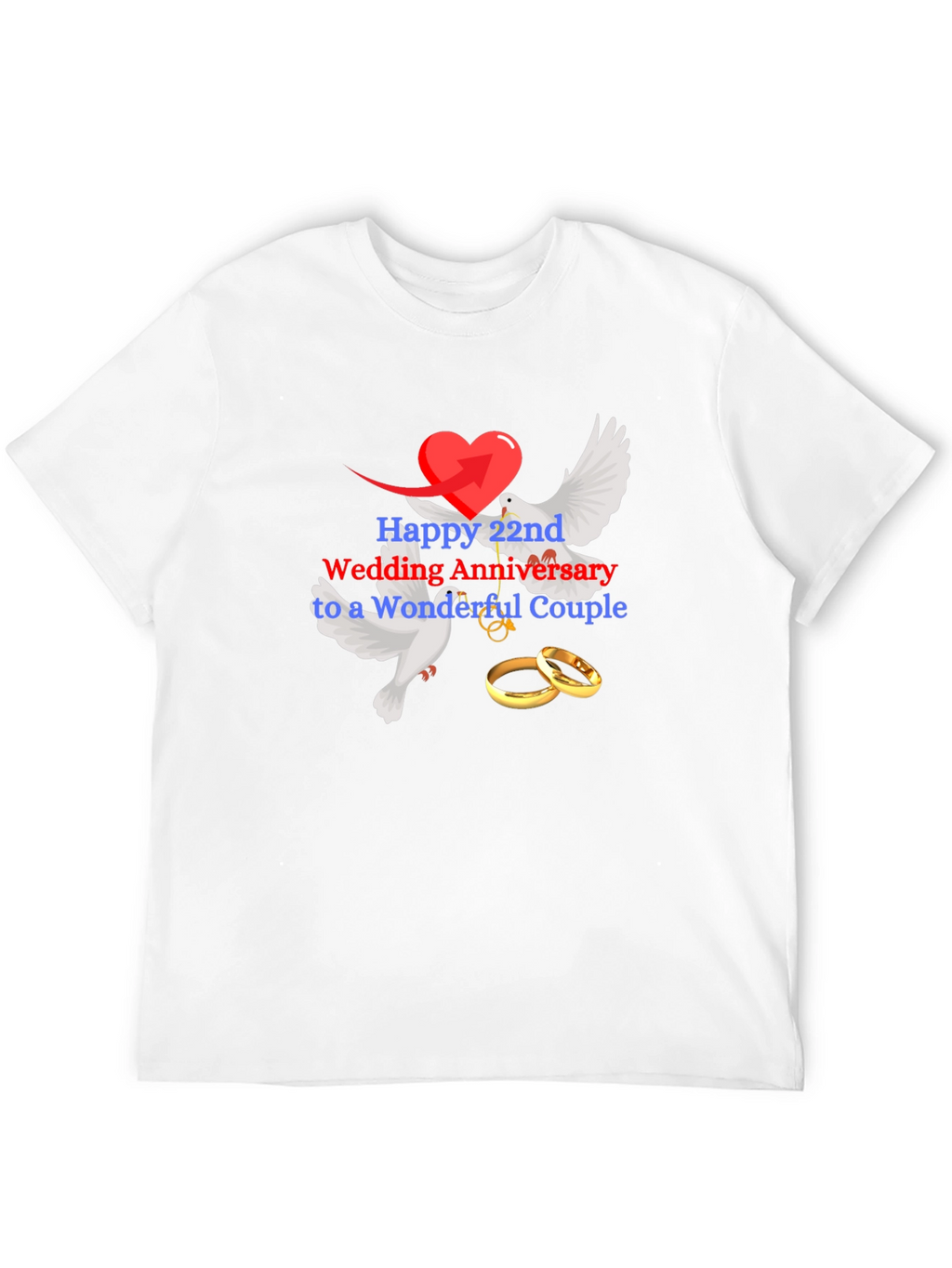 22nd Wedding Anniversary Dove & Rings Black Tee
