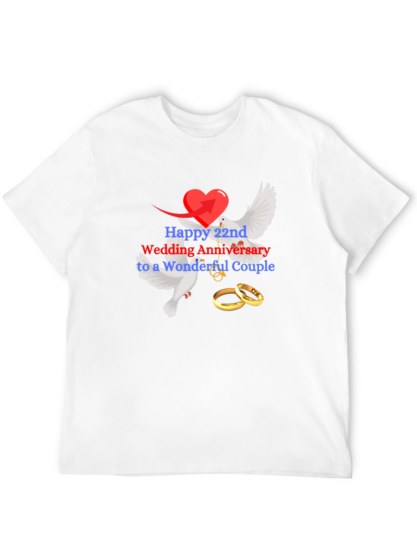 22nd Wedding Anniversary Dove & Rings Black Tee