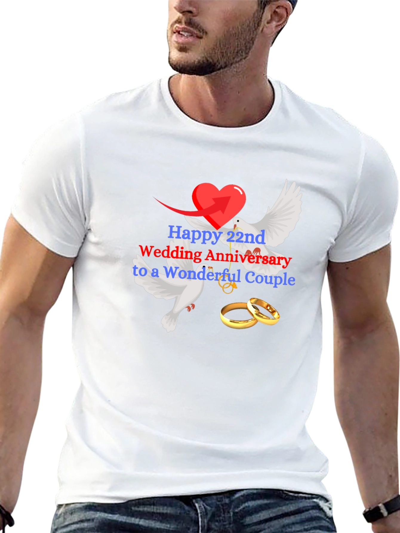 22nd Wedding Anniversary Dove & Rings Black Tee