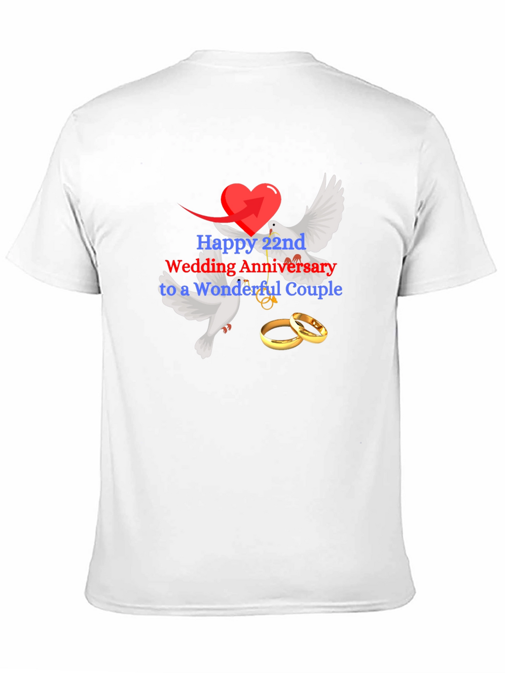 22nd Wedding Anniversary Dove & Rings Black Tee