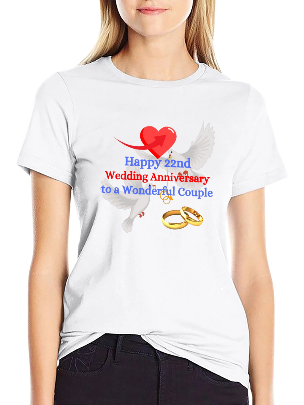 22nd Wedding Anniversary Dove & Rings Black Tee