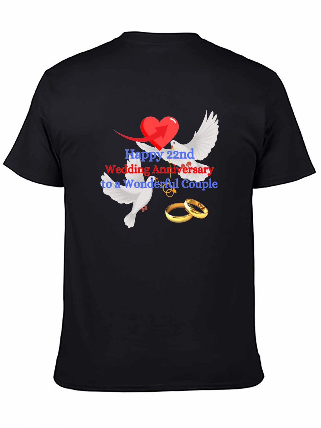 22nd Wedding Anniversary Dove & Rings Black Tee