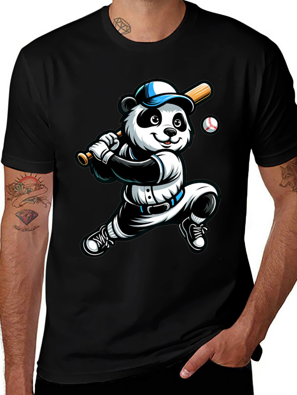 Panda Baseball Player Graphic Tee