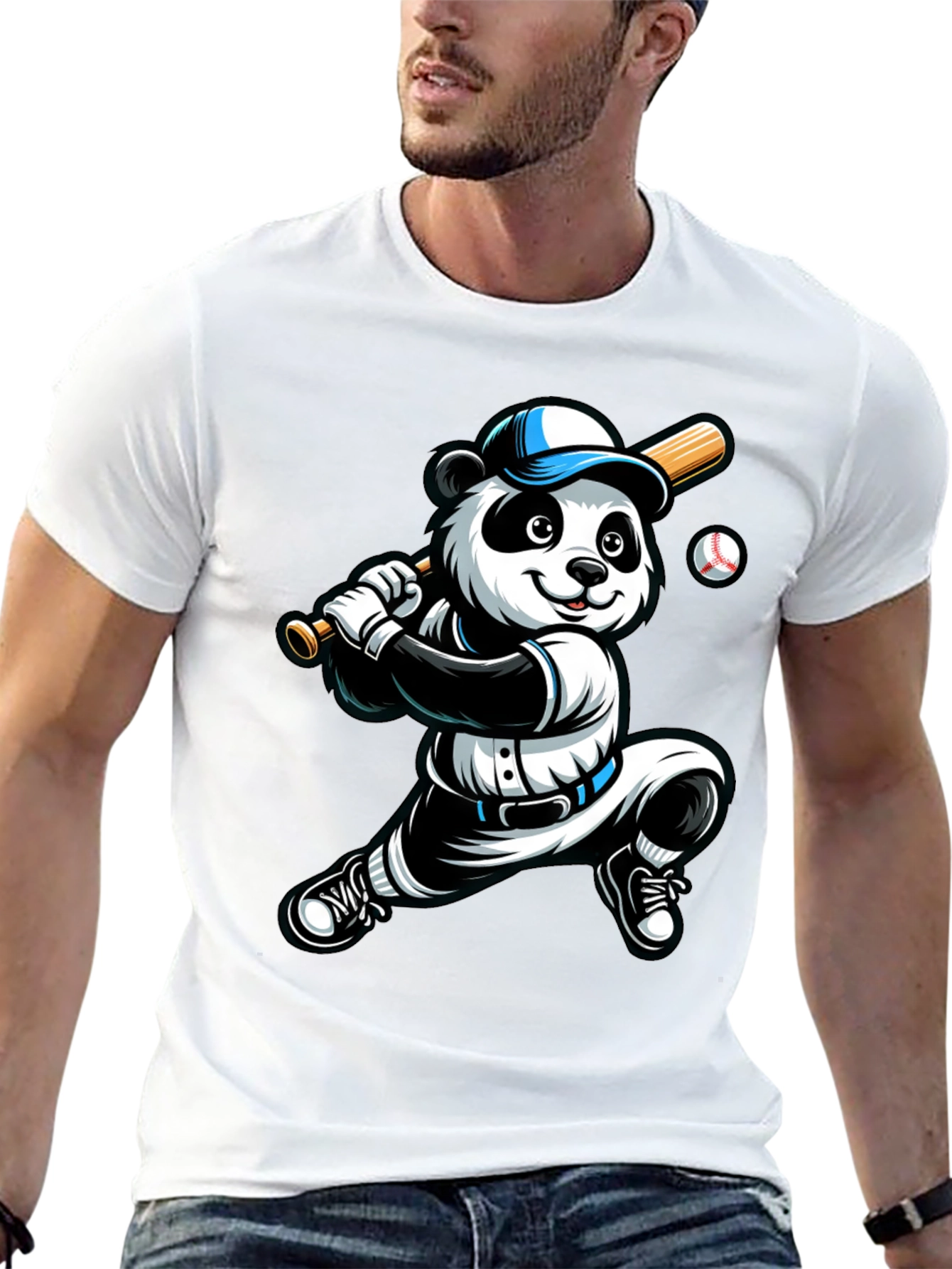 Panda Baseball Player Graphic Tee