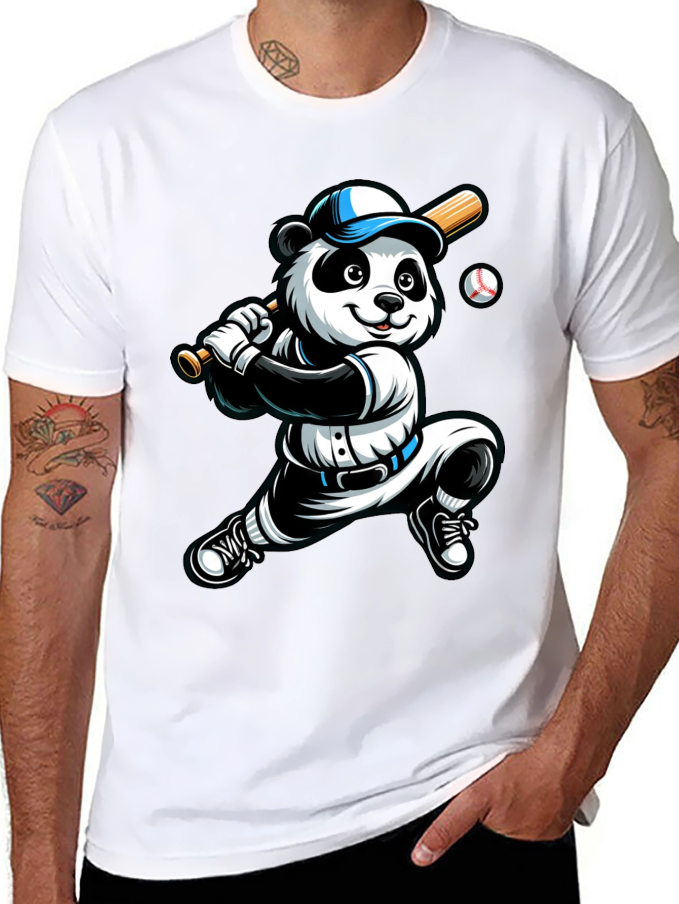 Panda Baseball Player Graphic Tee