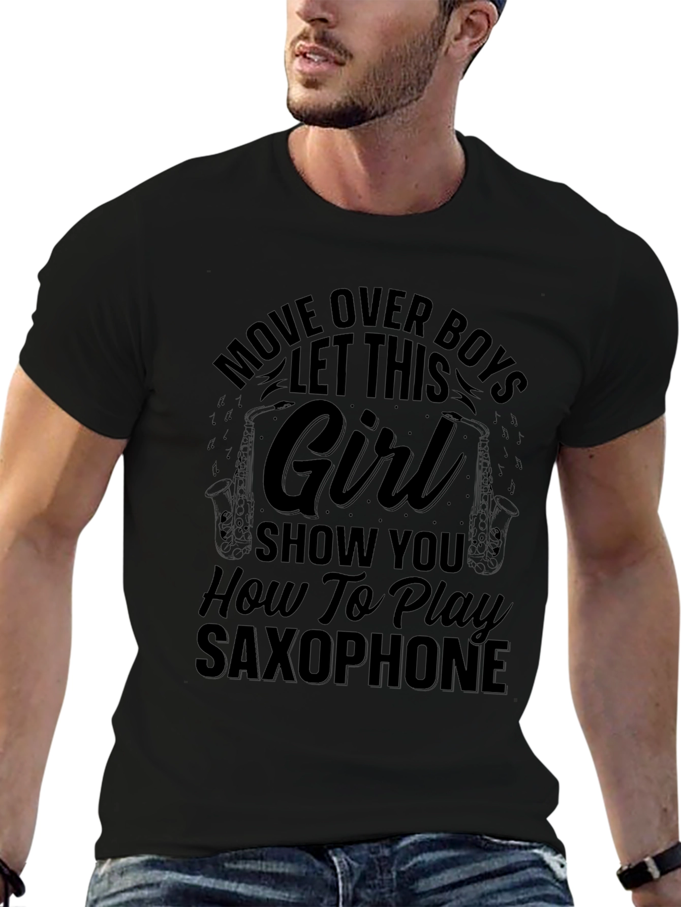 Saxophone Girl Black T-Shirt - Music Lover Gift