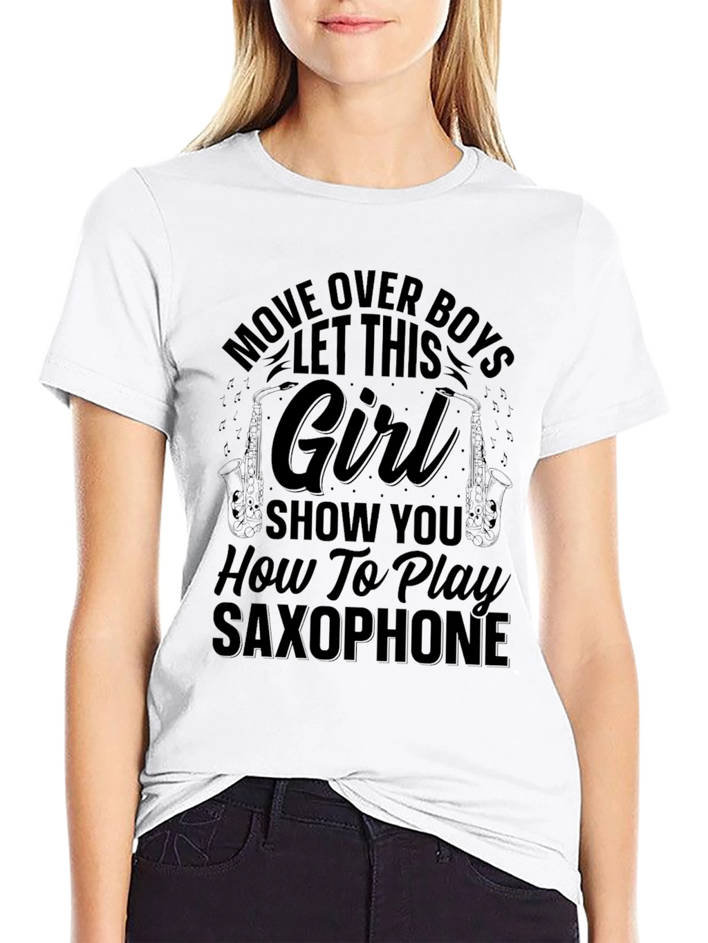 Saxophone Girl Black T-Shirt - Music Lover Gift