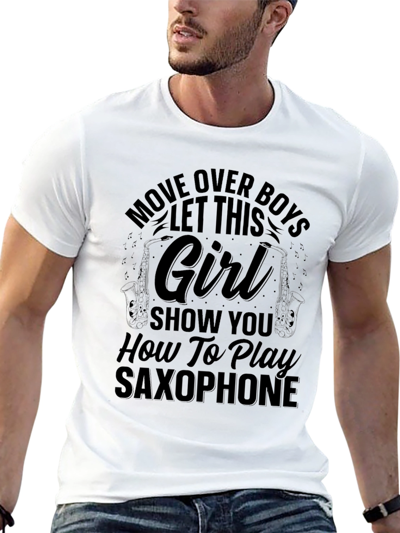 Saxophone Girl Black T-Shirt - Music Lover Gift