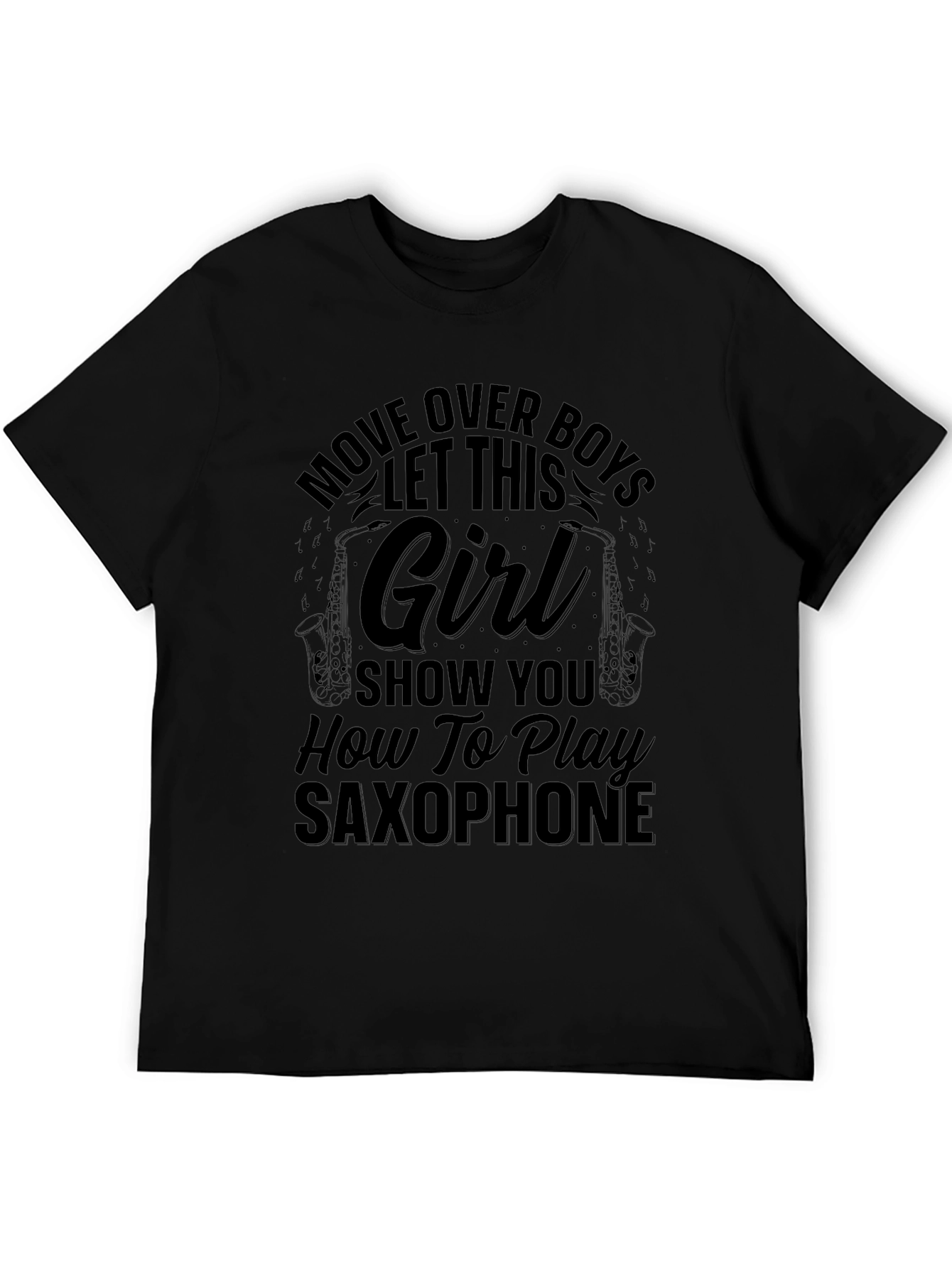 Saxophone Girl Black T-Shirt - Music Lover Gift