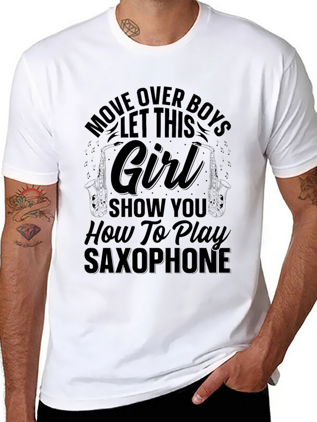 Saxophone Girl Black T-Shirt - Music Lover Gift