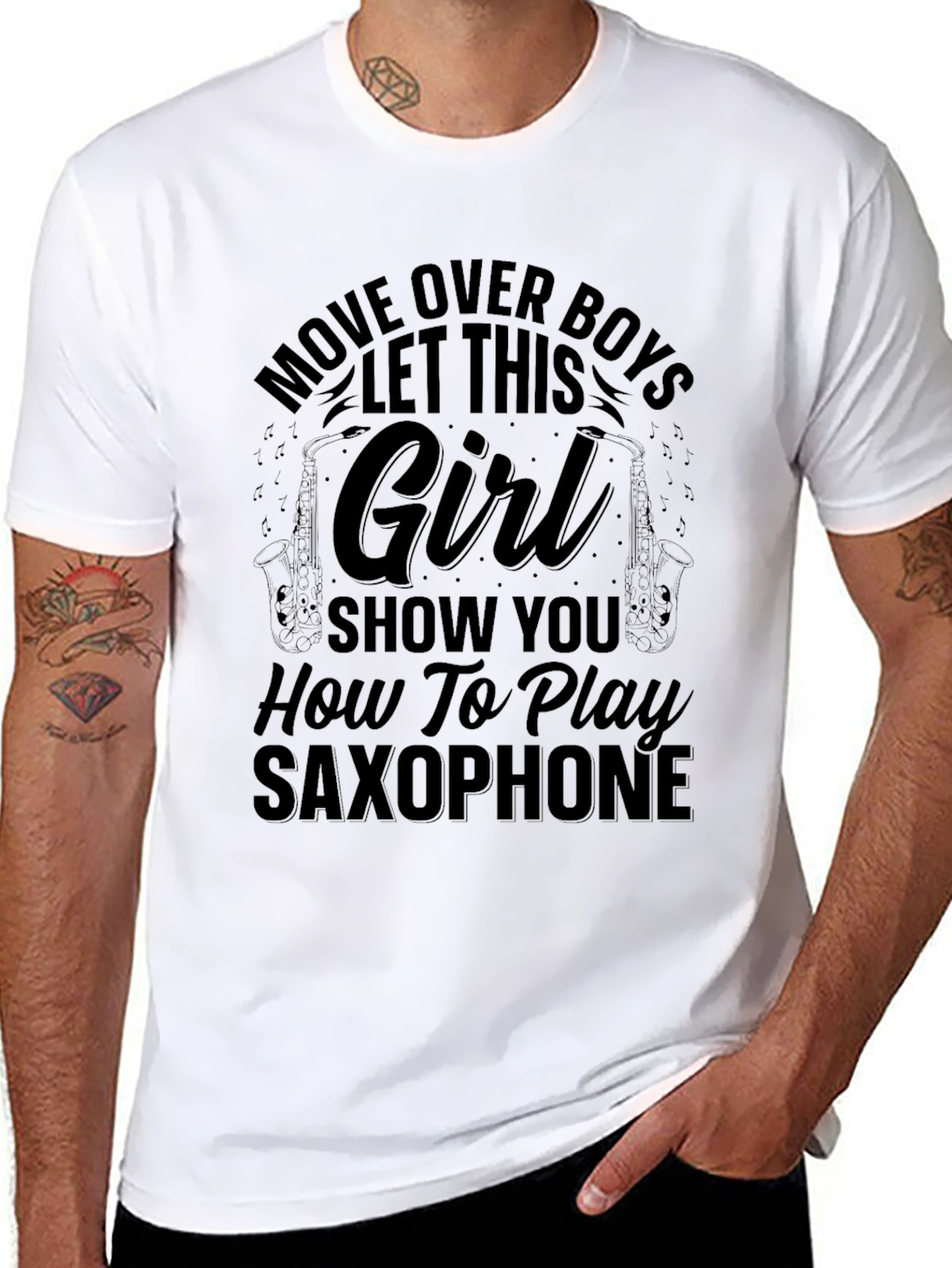 Saxophone Girl Black T-Shirt - Music Lover Gift