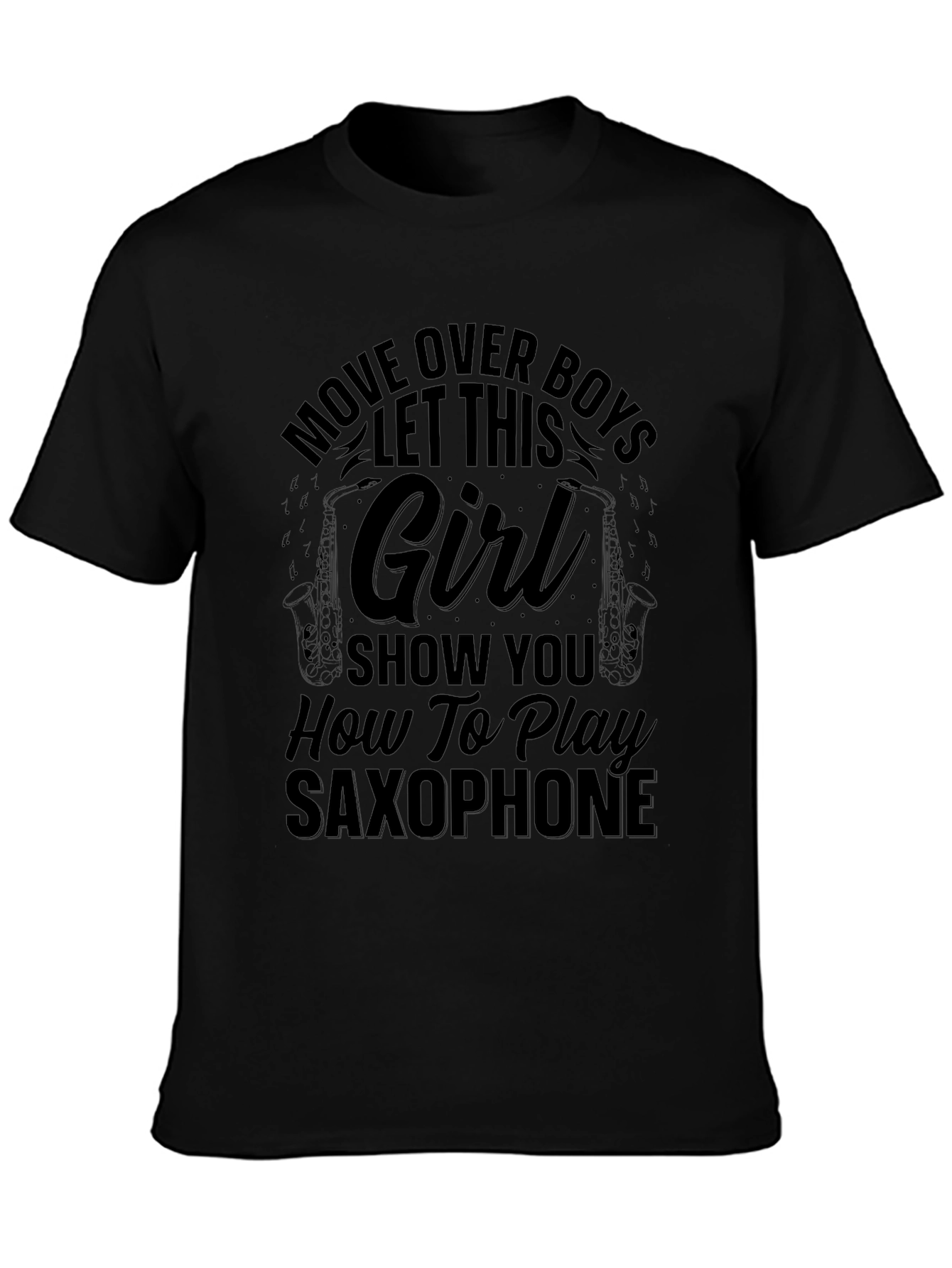 Saxophone Girl Black T-Shirt - Music Lover Gift