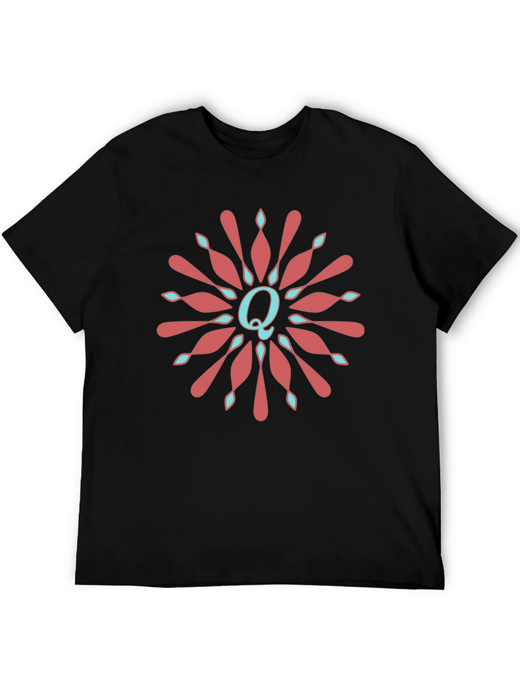 Letter Q Floral Medallion Graphic Tee - Black