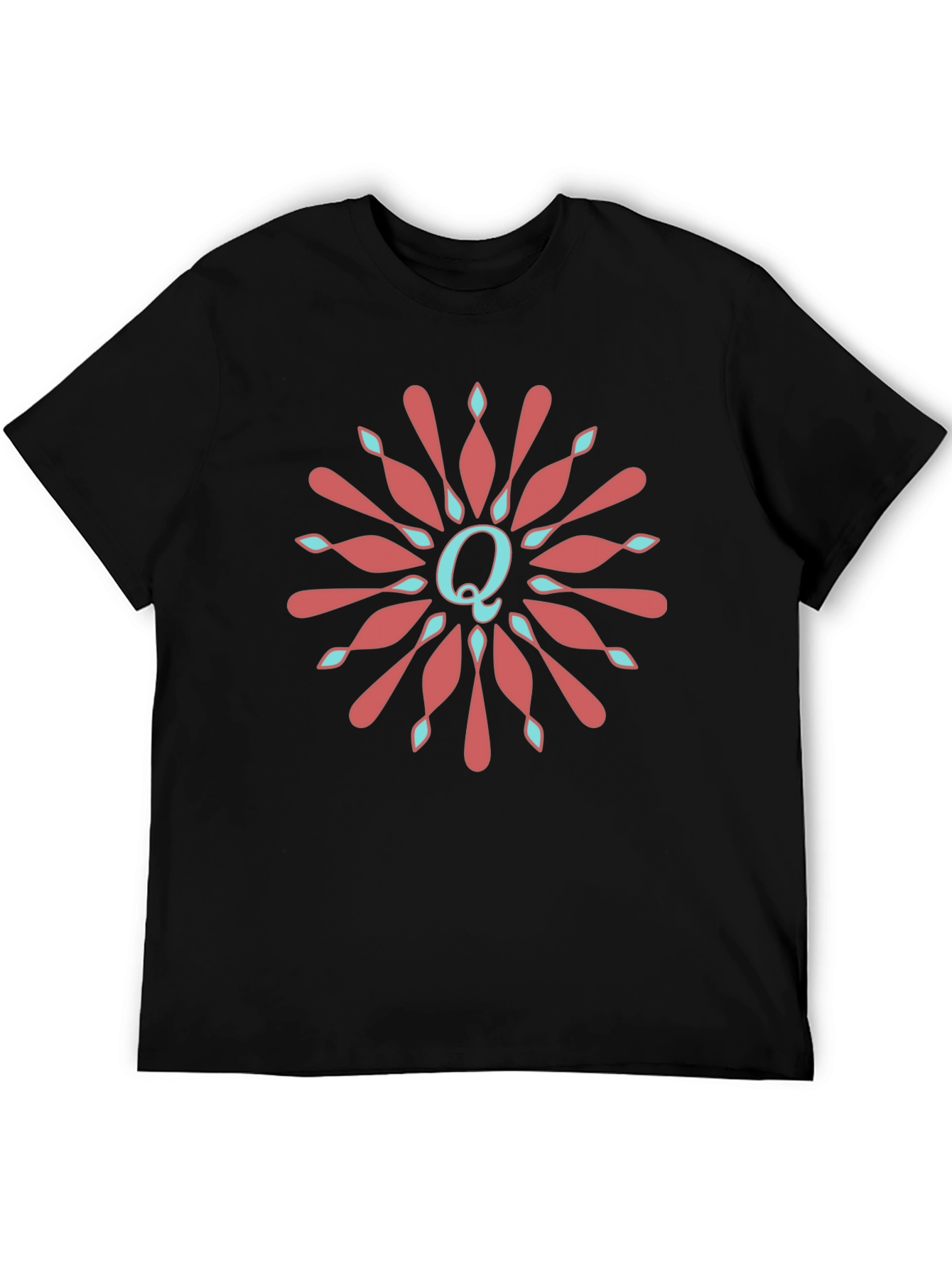 Letter Q Floral Medallion Graphic Tee - Black