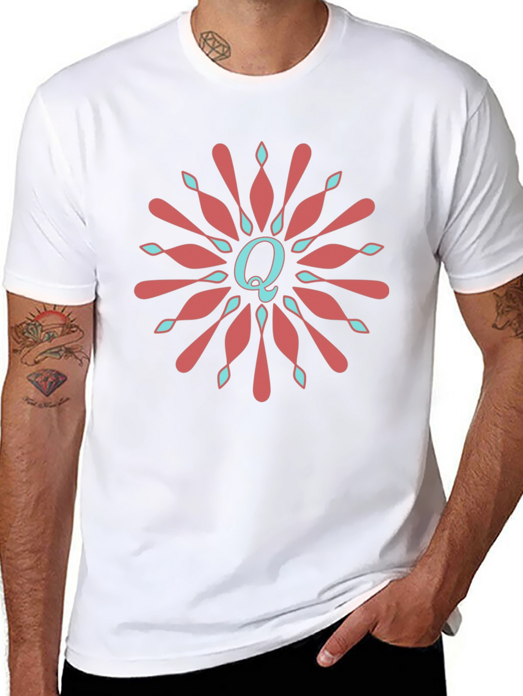 Letter Q Floral Medallion Graphic Tee - Black