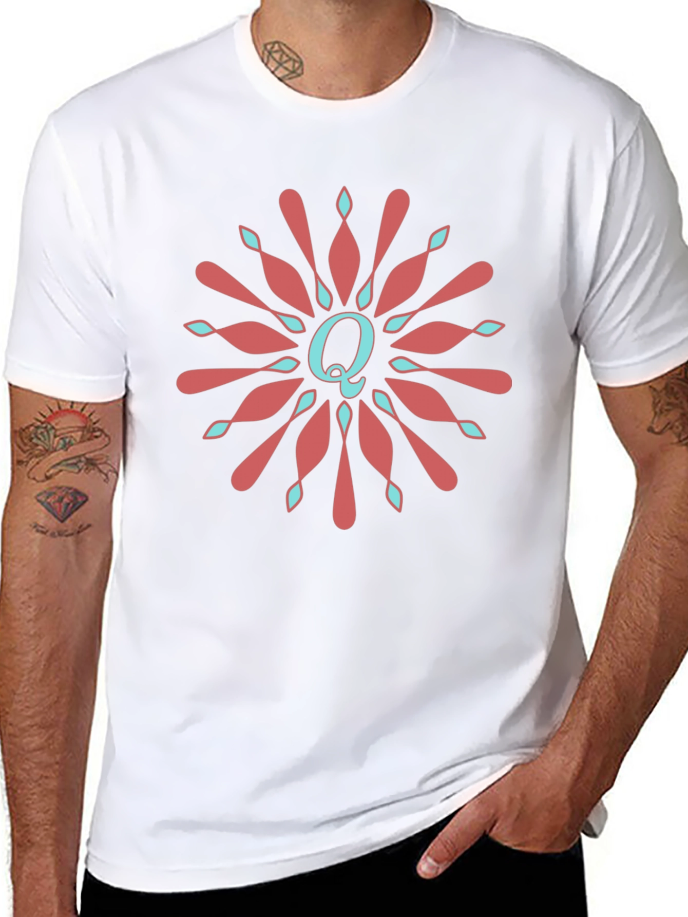Letter Q Floral Medallion Graphic Tee - Black